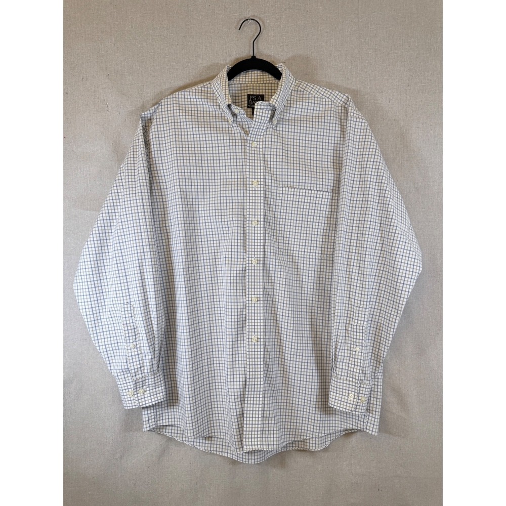 Jos. A. Bank Traveler Mens Large Button Down Shirt Blue Green Check 100% Cotton